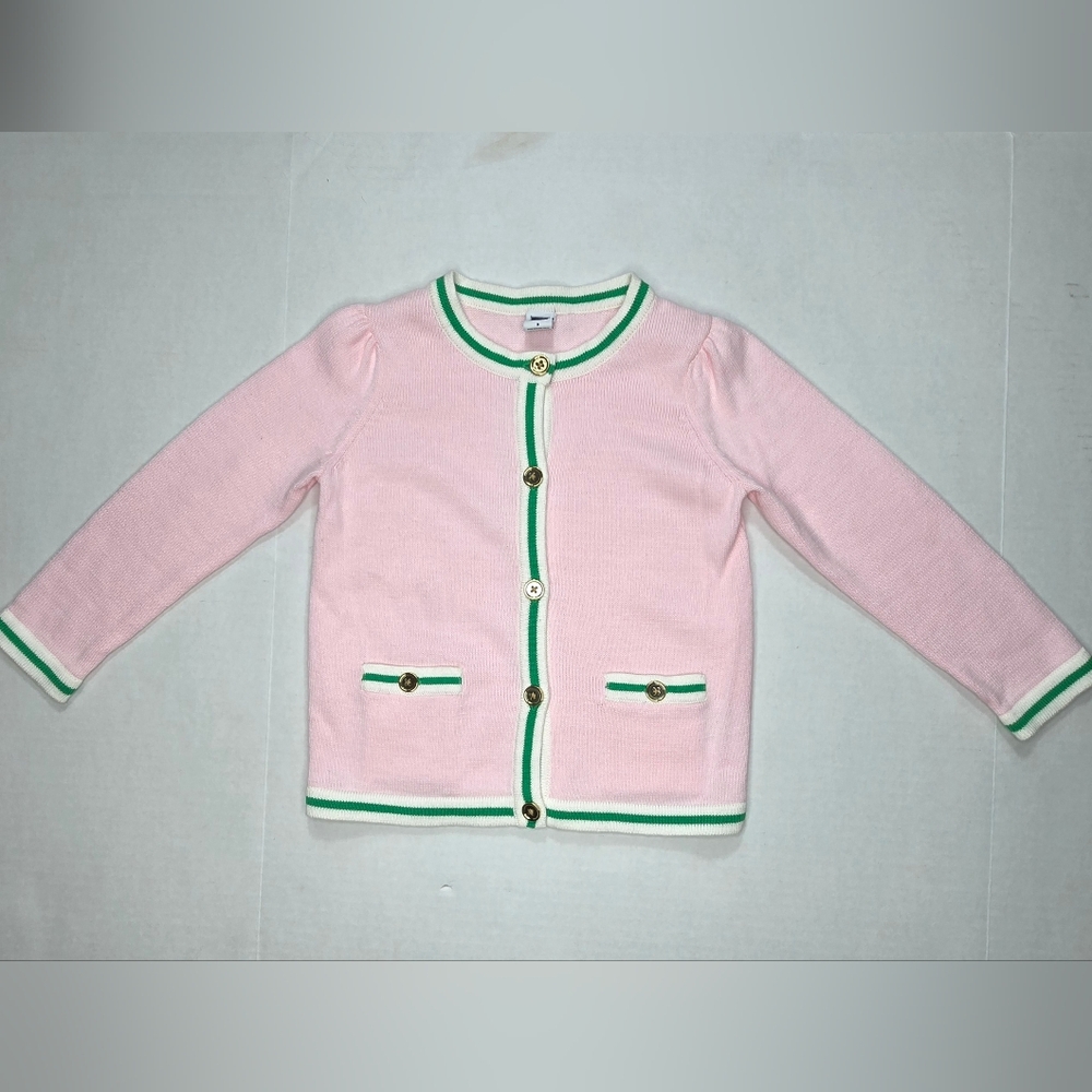 Janie and Jack Pink Cardigan with Green Accents